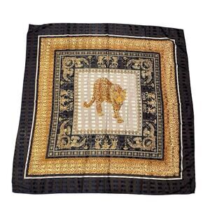 Vintage Leopard Shawl Scarf 39 X 39 Gold Blue Olympic Korea Polyester Boho